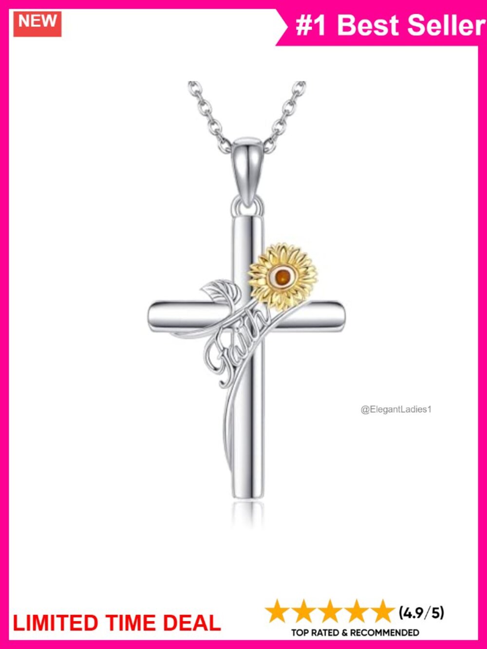 925 Sterling Silver Mustard Seed Cross Pendant Necklace Faith Gift